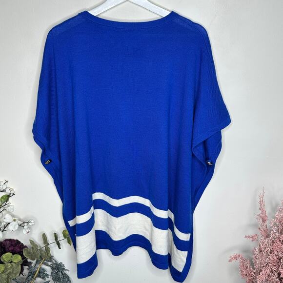 DRAPER JAMES Blue White Spirit Sweater Cape Poncho {3S16} - Picture 3 of 6